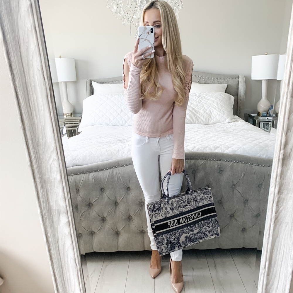 LAST 2!!! (Small & Medium) Blush Mock Neck Lace Long Sleeve Sweater Top - Picture 5 of 16